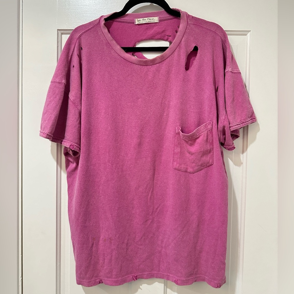We the Free pink short sleeve distressed torn tee shirt top